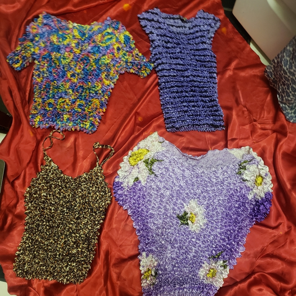 VINTAGE 4 PC. LOT- WAFFLE  SUPER STRETCH TOPS/OS/NWOT